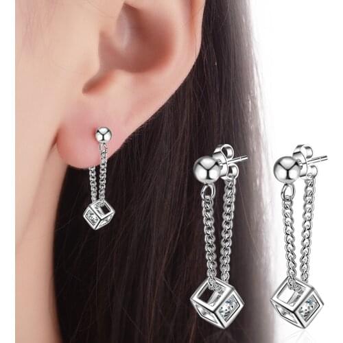 Cute Square Long Dangle Earrings for Women Girl Female Tassel Crystal Temperament Chain Drop Earrings Japanese Korean Jewelry