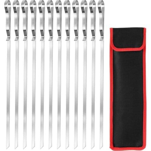 Barbecue Skewers, 17 Inch Stainless Steel Flat Metal BBQ Kabob Skewer, Reusable Grilling Sticks Set Shish Kebab Needles
