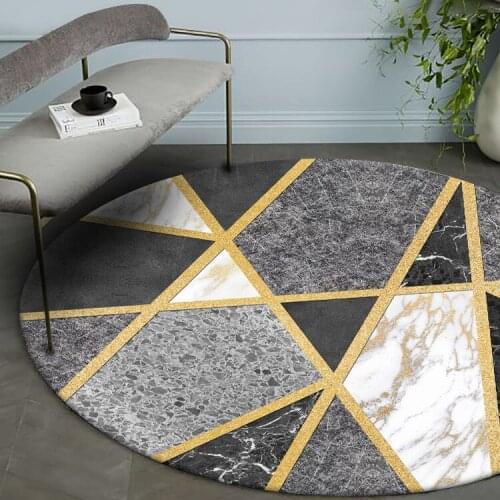 Environmental Protection Modern Imitation Marble Black Gold Line Living Room Bedroom Round Floor Mat CarpetCustom Size