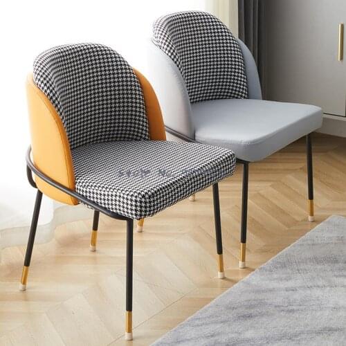 Light luxury style houndstooth backrest fabric dining chair Nordic simple modern makeup chair Italian hotel combined desk and ch