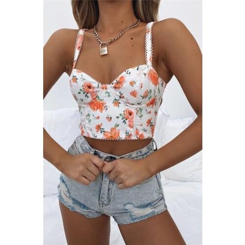 Imcute Sexy Spaghetti Strap Summer Tops Printed Club Party Short Camis Vest Bodycon Tank Top Summer Women Streetwear
