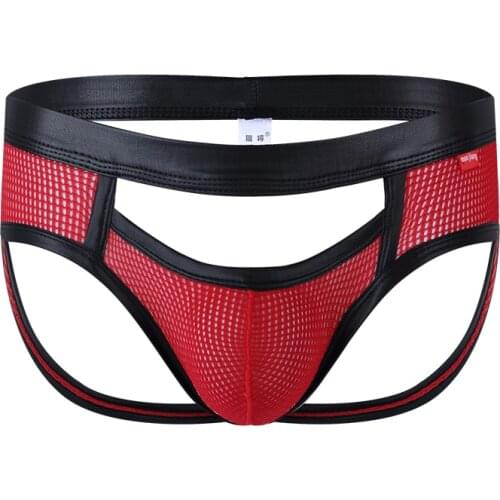 Gay Underwear Men Briefs Penis Pouch Mens Jockstrap Sexy Thongs G Strings Leather Belt Sissy Panties With Hole Mens Underpants