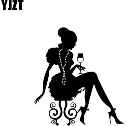 YJZT 10.6*11.6CM Beautiful Girl Fashion Wine Woman Sexy Black/Silver Vinyl Decals Car Sticker C20-0019