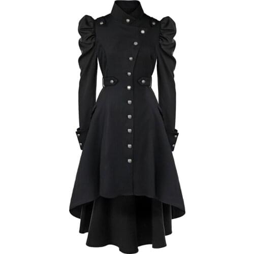 Women Steampunk Jacket Tailcoat Gothic Long Coat Uniform Party Halloween Costum Vintage Trench Medieval Jackets Coat Overcoat