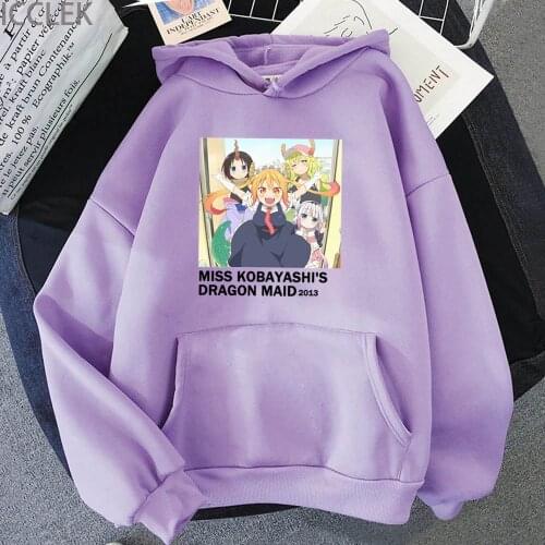 Miss Kobayashis Dragon Maid Tohru Kanna Kamui print Anime Hoodies Women Kawaii Sweatshirts Streetwear Unisex harajuku hoodies