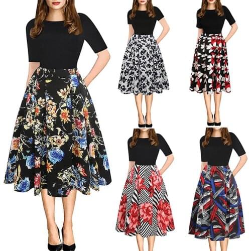 2017 Summer Women Vintage Retro Satin Floral Pleated Skirts Audrey Hepburn Style High Waist A-Line tutu Midi Skirt
