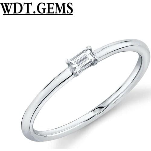 Baguette Cut Diamond Band Ring 10K White Gold Dainty MInimalist Statement Womens