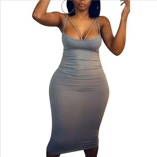 Famous Designer plus size womens 2021 new European and American sexy hollow V-neck solid color slim suspender dress VOGUE Femal