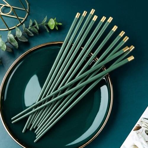10Pairs Reusable Japanese Chopsticks Alloy Non-Slip Sushi Food Sticks Chop Sticks Chinese Home Tableware Gift