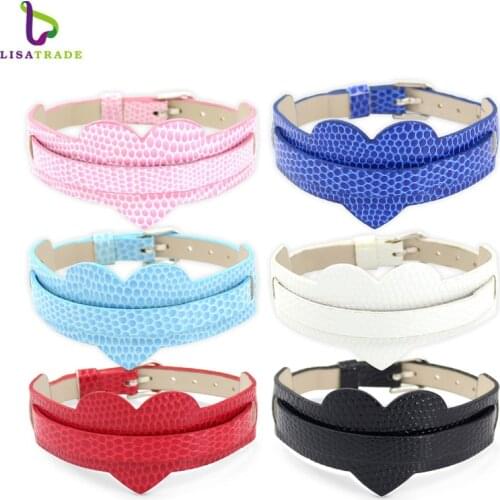 10 pieces/lot) PU Leather Heart Wristband Bracelets high quality Bracelets Female Fit Slide Letter /Slide Charm LSBR012-1*10