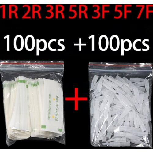 100pcs PMU Microblading Needle + Cup Tips Disposable Sterilized Professional Tattoo Machine Needles Permanent Makeup Eyebrow Lip