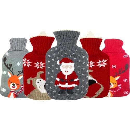 1000/2000ml Christmas Cartoon Hot Water Bottle Detachable Keep Warm Hands Foot Knitted Water Bag Cover Portable Home Water Bag