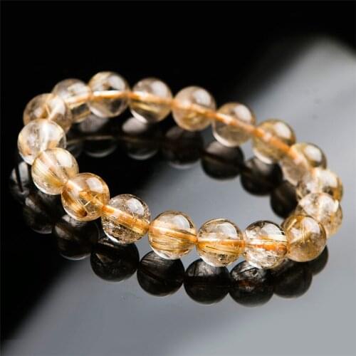 11mm Genuine Natural Titanium Rutilated Quartz Crystal Clear Round Beads Jewelry Women Stretch Bracelet Free Shipping