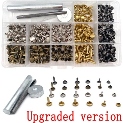 180 set Leather Rivets Kit 6mm 8mm Double Cap Brass Rivets Leather Studs 3 Installation Tools for Leather Repair Crafts Rivets