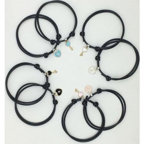 2 pcs/lot Couple Bracelet Alloy Key Heart Lock Charm Bracelet Handmade Jewelry Rope Bracelet Lovers Gifts For Women