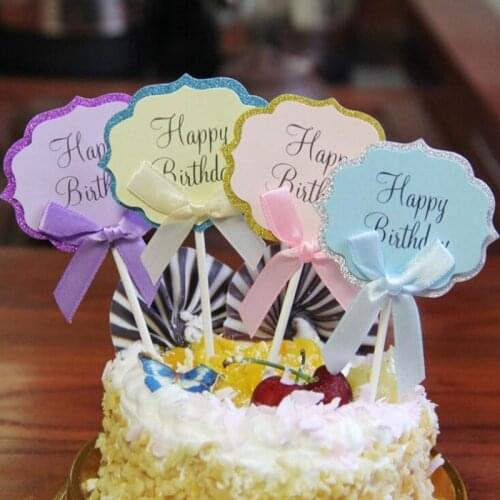 5pcs Birthday Cake Topper DIY Cards Bowknot Celebration Party Atmosphere Decorative Supplies
