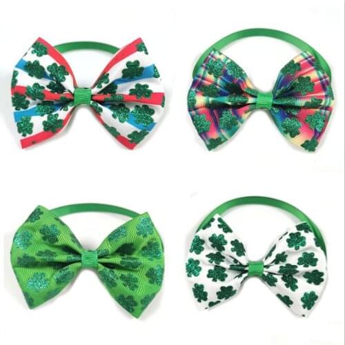 50pic/set St. Patricks Day Pet Tie Irish Day Herbal Tie Cats and Dogs Pet Collars Accessories Tie Colors randomly sent