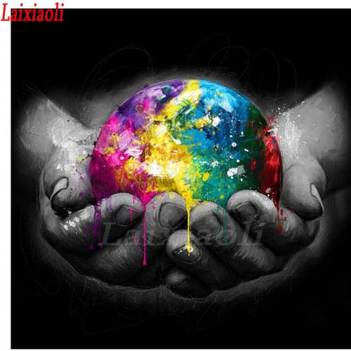 5D Diamond painting "The world in hands" DIY Full Square Round Diamond cross stitch watercolor black white mosaic home Decor art