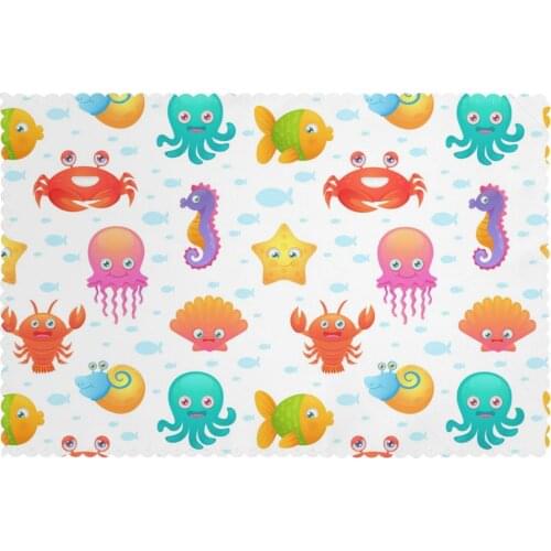 Placemat for dining table Cute Sea Animals Heat-resistant Kitchen Dining 6 PCS Accessories