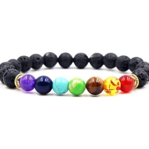 8mm bohemian multicolor Agate beads Chakra Healing Reiki Buddha Yoga Bracelet elastic adjustable Volcanic Stone Bangles cwe