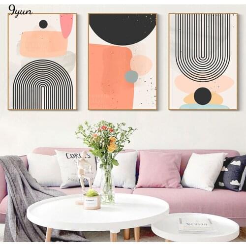 Abstract Geometric Balance Shapes Poster Rainbow And Sun Wall Art Print Canvas Painting Contemporary Art Living Room Decoration