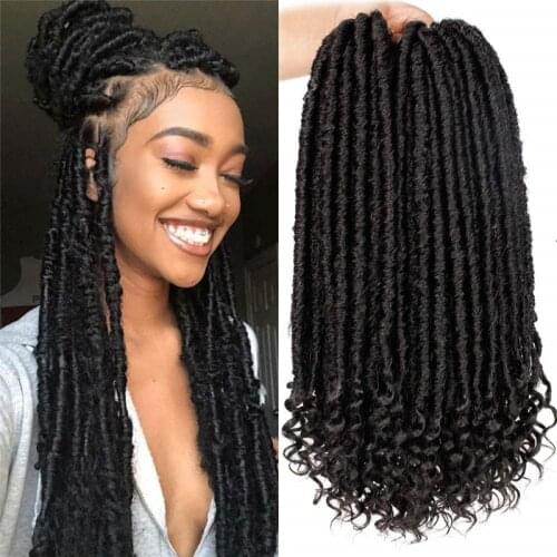 Kong&Li Goddess Faux Locs Culry Braid Crochet Hair Braids 16 20inch Soft Natural Black Braiding Synthetic Hair Extension