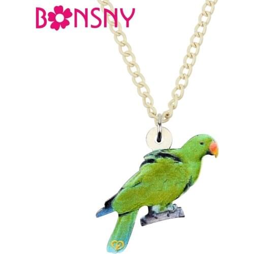 Bonsny Acrylic Green Eclectus Parrot Bird Necklace Choker sweet Birds Animal Jewelry For Women Girl Teen Charms Gift 2019New Hot
