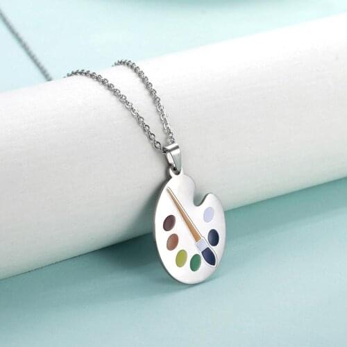 Cazador Stainless Steel Color Palette Necklace Artistic Paint Plate Pendant Necklaces Fashion Aesthetic Jewelry Gift for Women