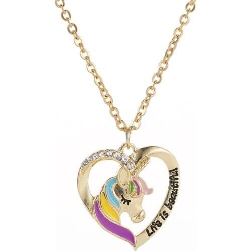 2021 New Necklaces Cartoon Colorful Horse Unicorn Pendant Alloy Fashion Jewelry Gift Valentines Day