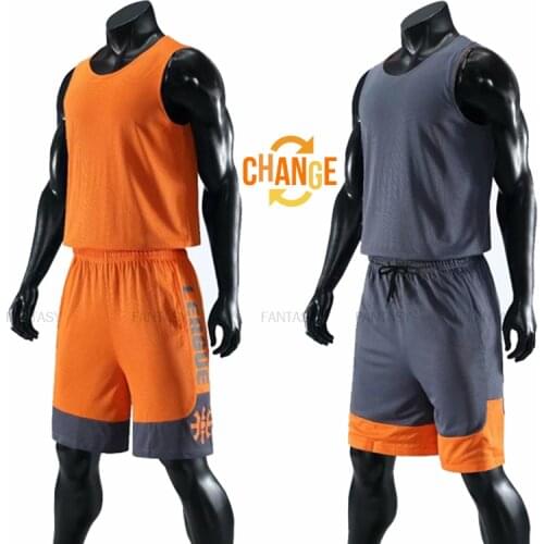 2 Sides Basketball Shirt Custom Kit Reversible Uniform Basketball Mens Printed Sports Shirt Fit Both Sides Training Shorts
