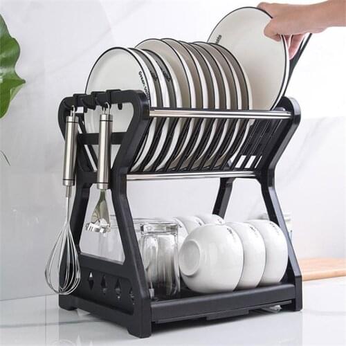 Double-layer Dish Drying Rack Kitchen Supplies Bowl Draining Storage Drain Rack Dish Filter Rack Tableware Organizer Tool Cocina