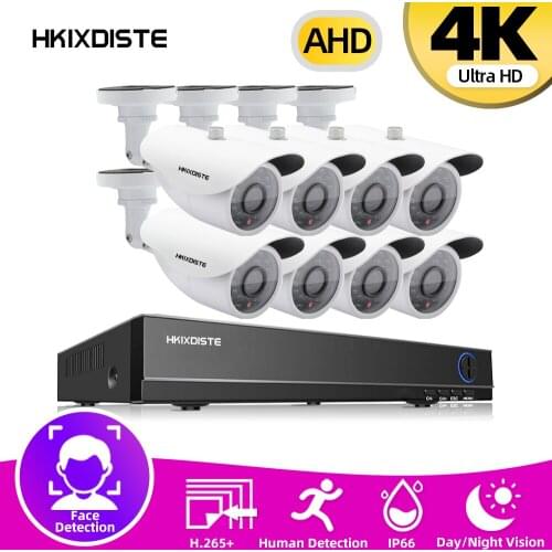 HKIXDISTE 8MP Video Surveillance Kit 4K HD DVR CCTV System For Home Security 8.0MP Outdoor AHD Camera Video Surveillance Set P2P