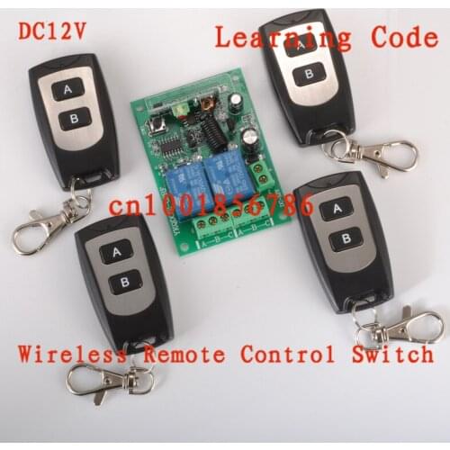 Learnning Code DC12V 2CH Radio Frequency wireless remote control switch system receiver board & 4transmitter remote controller