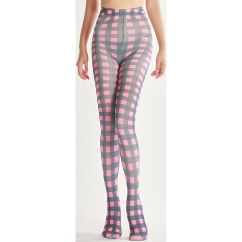 Fashion Sexy Designs Square Grid Pattern Digital Print Tights Womens Pantyhose Ladies Thick Soft Stockings