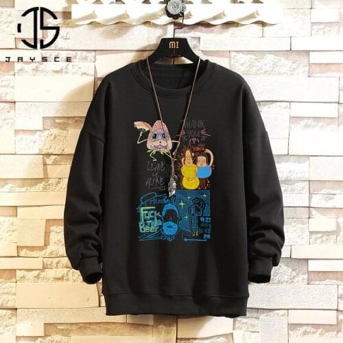 JAYSCE Mens Crewneck Sweatshirt Men Harajuku Oversized Sweatshirts Japanese Streetwear Hip Hop Black Hoodie Men Hoodies