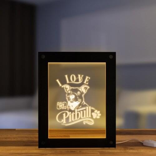 I Love My Pitbull Bedroom Night Lamp LED Night Lamp Frame Dog Lover Led Photo Frame Night Light
