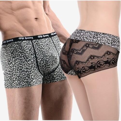 Hot New 2018 2PCS/LOT Womens+Mens Sexy Lace Leopard Panties Mens Shorts Boxers Couples Underwear Shorts Ladies Panties Briefs