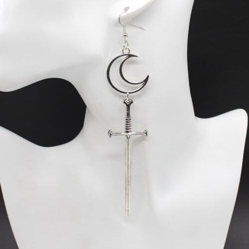 New Crescent Earrings Moon-Victoria Big Sword Earrings-Gothic Architecture -Black-Black-Witchy-Goddess-Heel-Earrings