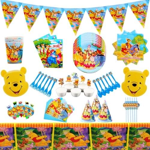 New Winnie the Pooh Kids Baby Shower Decorations Supplies High Quality Paper Cup Plates Bag Tablecloth Birthday Party Decoration