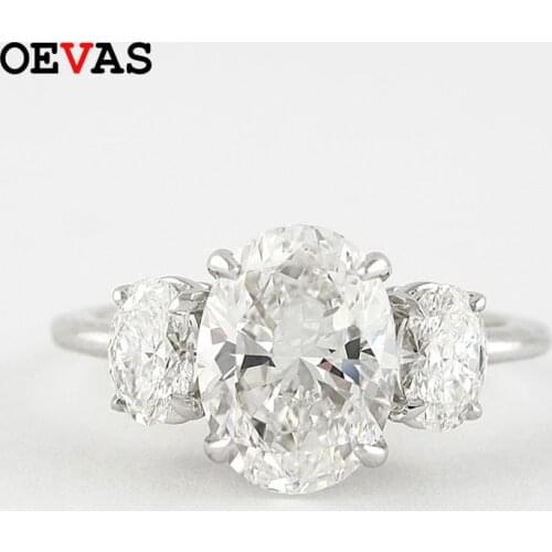 OEVAS 100% 925 Sterling Silver Sparkling 5A Zircon Oval Three Diamonds Wedding Ring For Women Party Fine Jewely Anniversary Gift
