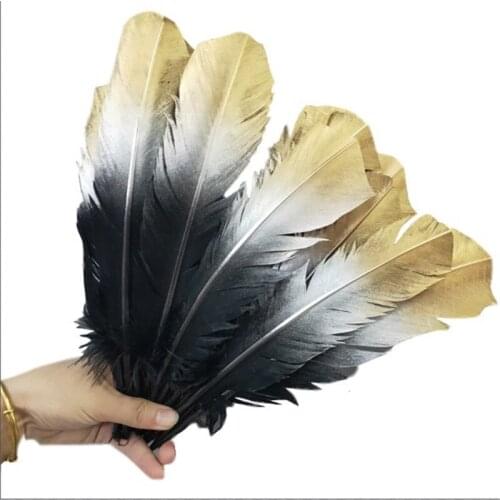 Wholesale 100pcs/lot Double Color Gold Goose Feathers For Crafts 25-30cm DIY Feather Wedding Jewelry Decoration Plumes