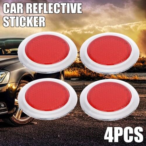 4pcs Plastic Round Red Car Reflector Reflective Sticker Self Adhesive 53.5x7mm For Auto Motorcycles Trailers Truck DIY Moulding