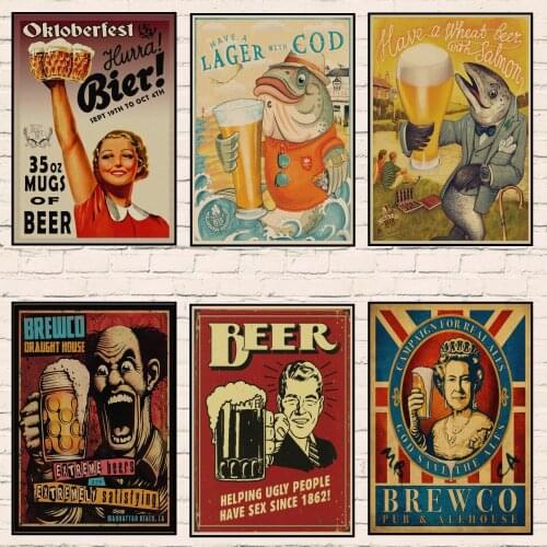 Beer Poster For Bar Houses Bar Restaurant Vintage Paper Poster Beer Funny Beer Poster Retro Kraft Paper A5