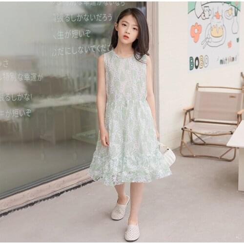 Teen Girls Dress Elegant White Kids Dresses for Girl Summer Sleeveless Lace Party Dress Princess Costume Children Clothes