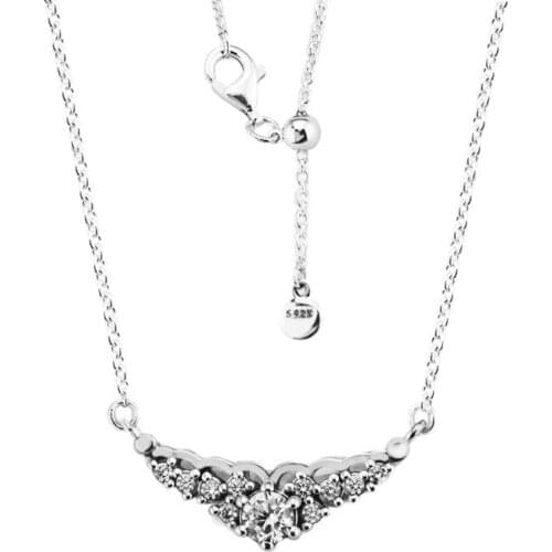 Genuine 925 Sterling Silver Fairytale Tiara Necklaces Pendants with Clear CZ collier Necklace for Women Fine Jewelry Wholesale