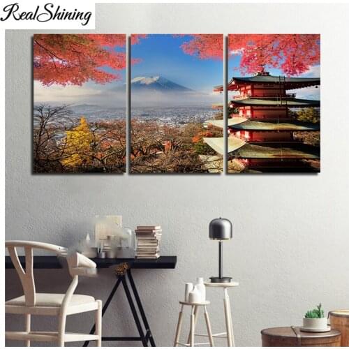 Full 5D Diy Diamond Painting Cross Stitch Fuji Japanese Temple In Autumn 3D Diamond Embroidery square Round Rhinestone FS6860