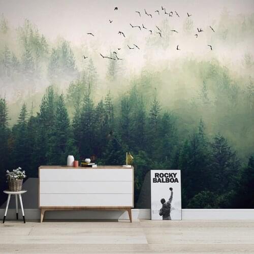 Custom 3D Mural Wallpaper Chinese Style Hand Painted Clouds Pine Forest Flying Birds Wall Painting Living Roon TV Sofa Wallpaper