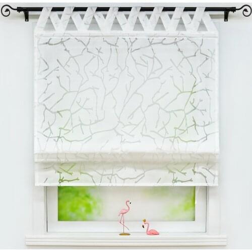 Roman Curtain Plant Printed Polyester Tulle Panel Drapes for Home Kitchen Coffee Decoration Pastoral