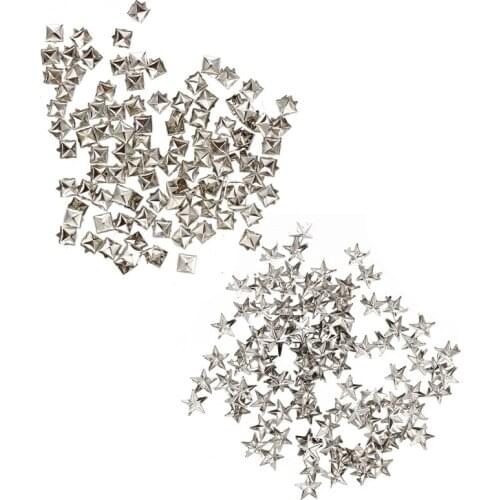 100Pcs Silver Rivets: 100 Pcs Star Rivets for Bag/Shoes/Gloves 10Mm & 100Pcs Square Rivets for Bag Decoration 6Mm