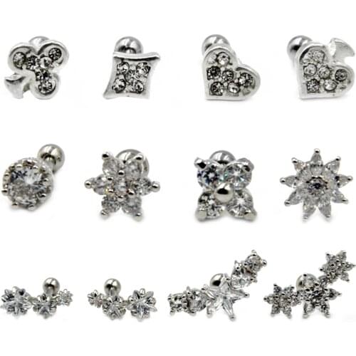 1PCS Steel Ear Tragus Cartilage Piercing Crystal Flower Conch Lobe Earrings Barbell Piercing Orelha Ear Stud Helix Sexy Jewelry